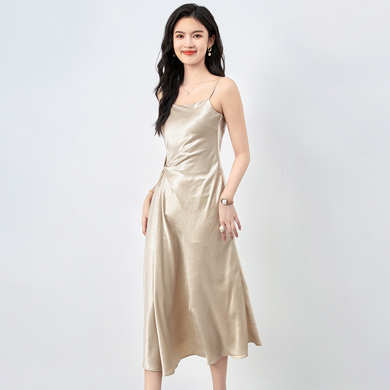 En Satin Sans Manches Robe Mi-Longue  | Robes  Femme Femme Femme