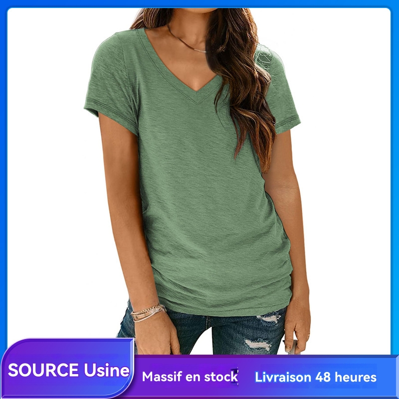 Tshirt Basique Col V  | T-Shirts & Tops  Femme Femme Femme